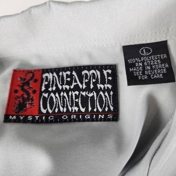 PINEAPPLE CONNECTION- Mystic Origins Mens Large Camp Shirt Dragon Flames- Gray - Picture 3 of 7
